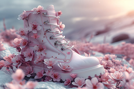 粉色靴子上的花朵图片