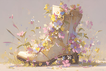 花朵点缀的靴子图片