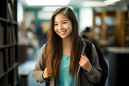 学校书香校园的微笑女孩背景