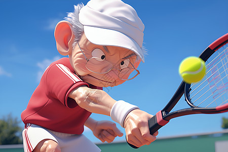 老年男性老年人打网球插画