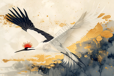 飞翔中的红头鹤图片