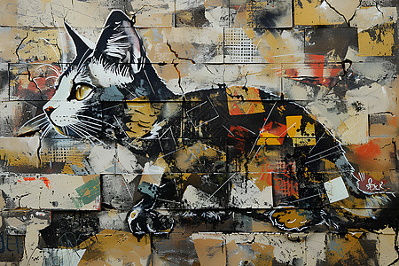 壁画中的奇异猫咪背景图片