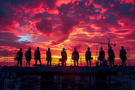 夕阳下的剪影夕阳下的工地背景