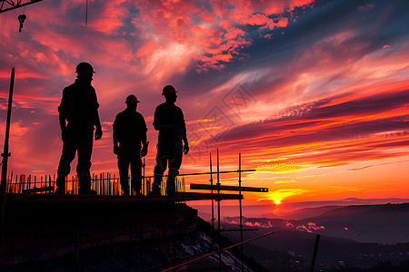 建筑工地工人夕阳下的工人背景