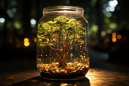 玻璃罐中的货币和植物图片