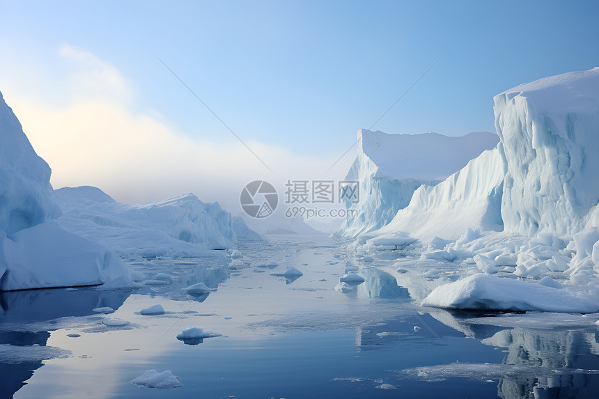 海面上的冰山群图片