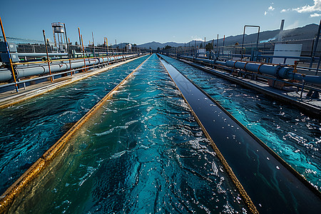 镜面水池展示的污水处理过程背景