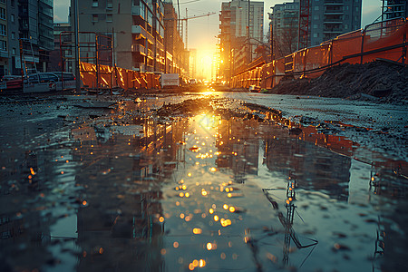 施工道路建筑工地上的水背景