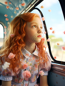 车厢中的红发女孩图片
