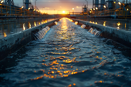 污水管道阳光下的污水处理厂背景