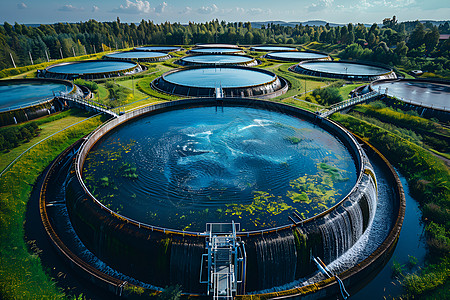 镜面水池污水处理厂的圆形水池背景