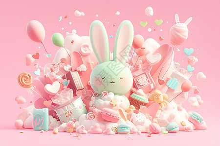 可爱小动物棉花糖兔子动画设计图片