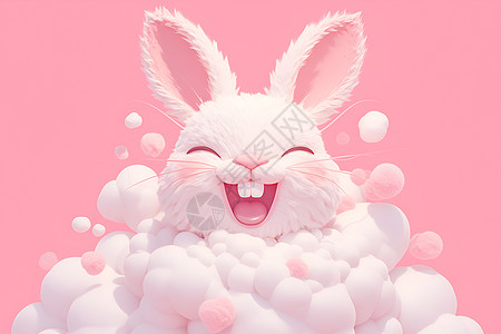 泡小米椒浴泡中的棉花糖兔插画