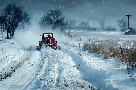 雪中铲雪的农耕机图片