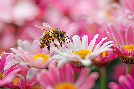 蜜蜂降落在雏菊上图片