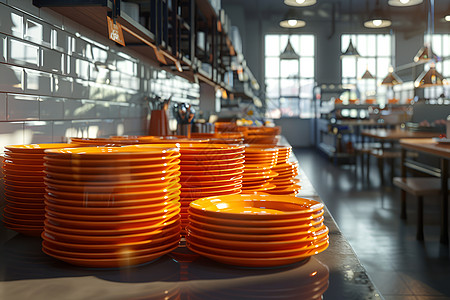 盘载食堂中的橙盘背景