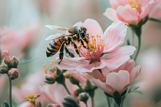 蜜蜂采集粉末图片