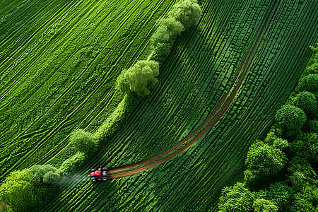 东方红拖拉机农机耕地绿色广阔背景