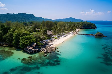 岩石海滩热带海滩小屋背景