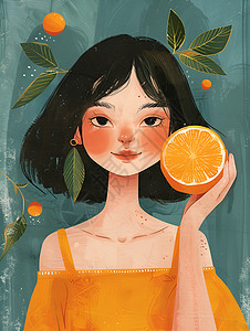 女孩手握橙子图片