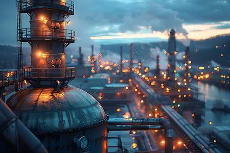 城市夜景下的工厂景观图片