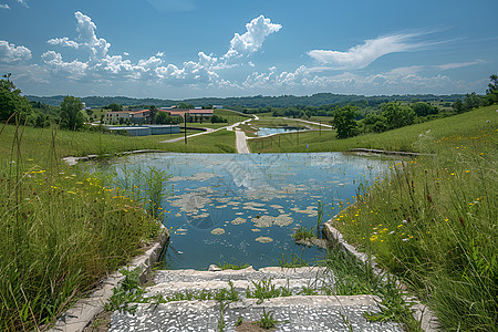 户外的污水处理厂背景