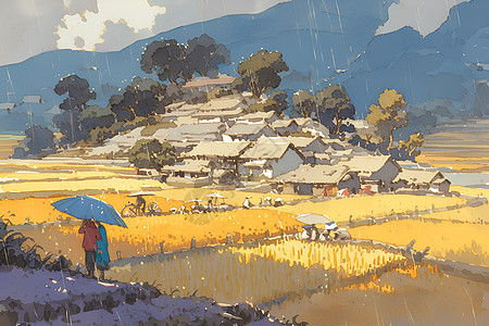 雨中的稻田图片