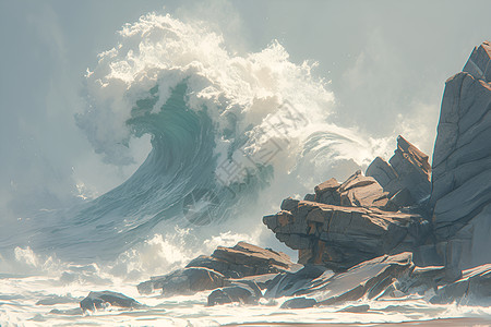 海浪重击岩石图片