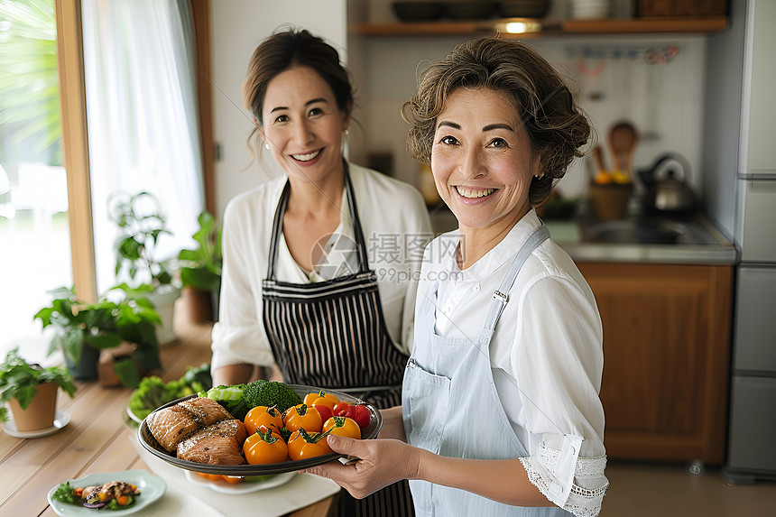 两个穿着围裙的女人图片