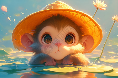 水中有一只可爱的猴子图片