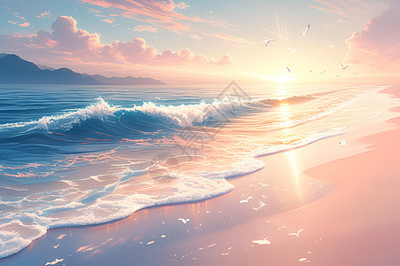 黎明海滩和平之光图片