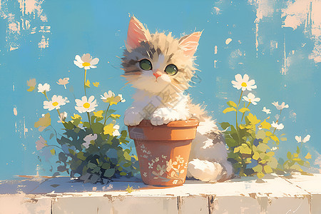 花与猫的温馨邂逅背景图片