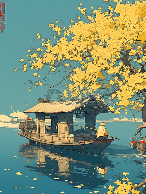 湖泊上的船和风景图片