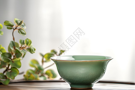 雅致的绿色瓷茶碗图片