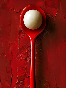 汤圆插画红色勺子中的可口汤圆背景
