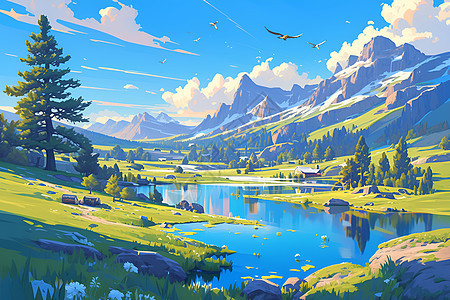 山脉湖泊中的迷人色彩图片