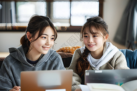 书桌前学习的女孩图片