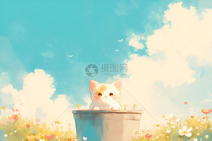 云间花海和猫咪图片