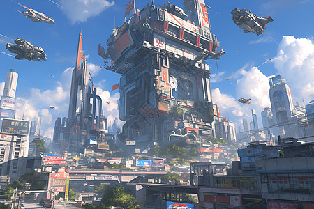 未来之城中耸立的高楼图片