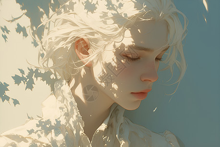 风中柔美的白发女子图片