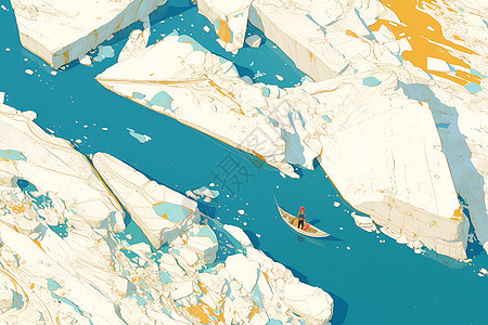 河上冰山中的冒险家图片