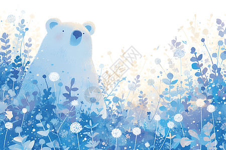北极熊在花丛间高清图片