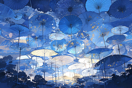 雨夜中飘动的伞图片