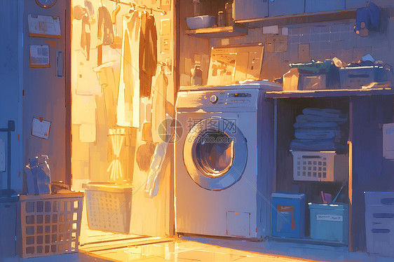洗衣房里洗衣机图片