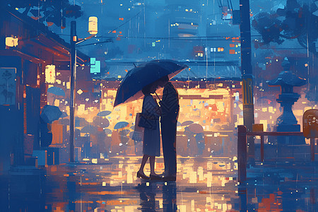雨夜街道上的恋人图片