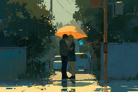 雨伞下的恋人图片