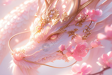 粉红花海里的龙背景图片