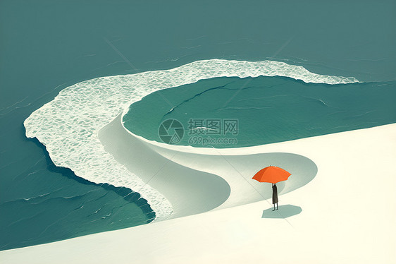 孤独的橙色伞图片