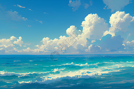 绘画的蓝色海洋图片