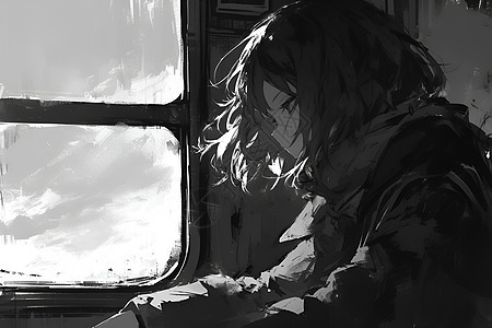 火车窗户旁的女孩图片